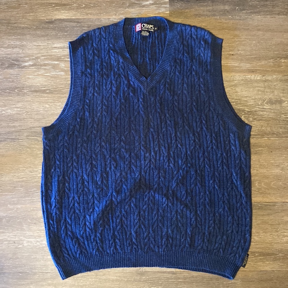 Chaps Ralph Lauren Linen Cotton Blend Navy Blue V Neck Sweater Vest Size XL